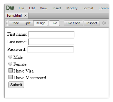 dreamweaver form