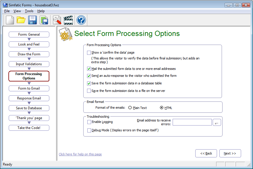 Select Form Processing Options